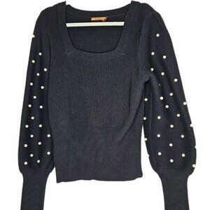 Belldini Women's Black Sweater With Pearls, Square Neck, Size XL